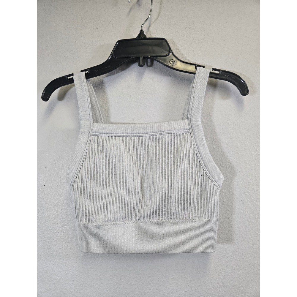 Aerie Ribbed Seamless Square Neck Athleisure Crop Top Blue Small